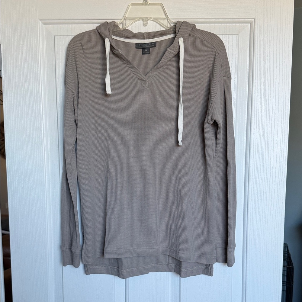 Taupe Hooded Long Sleeve Waffle Knit Top
